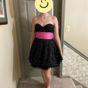 Jovani Beyond sparkly strapless cocktail